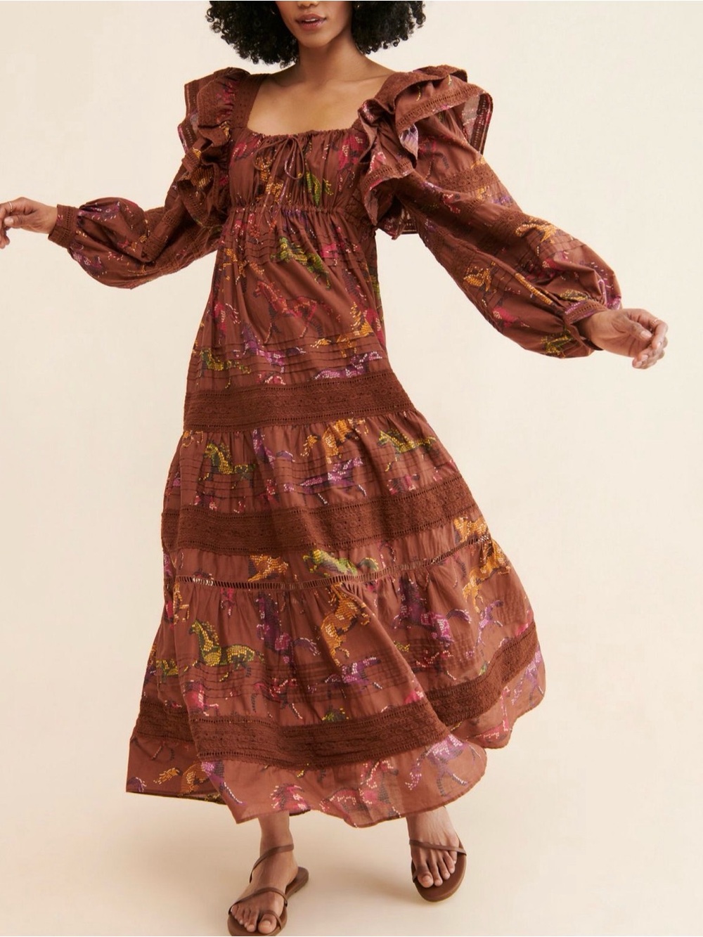 Farm Rio Dotted Horse Maxi Dress Size Large Preloved
